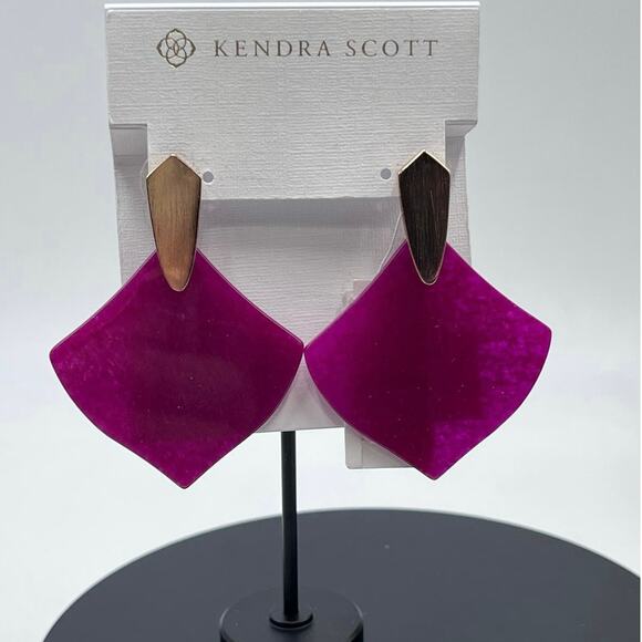 Kendra Scott Astoria Maroon Jade Gold Plated Boho Stone Earrings - Picture 2 of 10